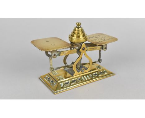 An Edwardian Brass Postage Scale on Rectangular Brass Plinth, Complete with Weights, 16cms High 