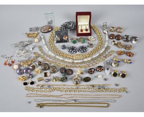 A Collection of Various Vintage Costume Jewellery to include Clip on Earrings, Brooches, Cufflinks and Rings Etc 