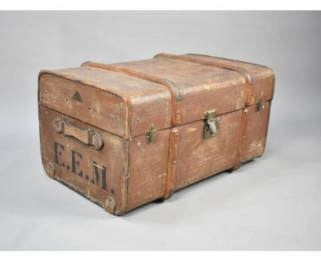 A Vintage Wooden Banded Travelling Trunk, 75cms Wide 