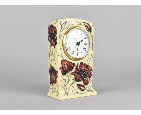 A Moorcroft Mantle Clock, Chocolate Cosmo Pattern, 2013, 15cm high, with Box 