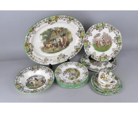 A Collection of Various Copeland Spode Spode's Byron China to Comprise Meat Plate, Sandwich Plate, Side Plates, Cup and Sauce