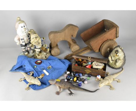 A Collection of Various Vintage and Later Items to Comprise Child's Wooden Horse and Cart Toy, Marbles, Girl Guides Shirt etc