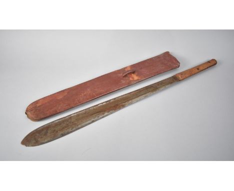 A Vintage Wooden Handled Maasai Simi in Animal Skin Scabbard 
