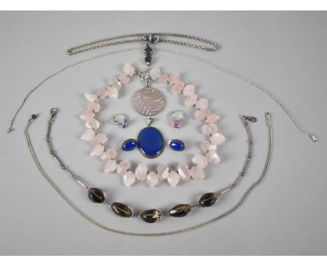 A Collection of Various Silver Jewellery to include Chains,  Pendants, Rings, Vintage Agate Brooch (Birmingham Hallmark) Clip