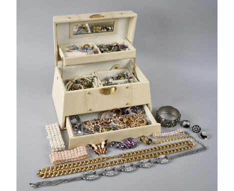 A Fitted Rowallan Jewellery box Containing Large Quantity of Costume Jewellery to include Trifari Clip on Earrings, Large Nap