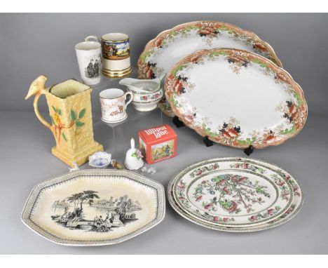 A Collection of Ceramics to Comprise Meat Plates, a 19th/20th Century Transfer Printed Porcelain Tankard with Children in Sno