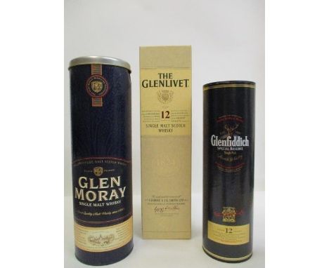 A 70cl bottle of Glenlivet Single Malt Scotch Whisky, a 35cl bottle of Glenfiddich Special Reserve Single Malt Scotch Whisky 