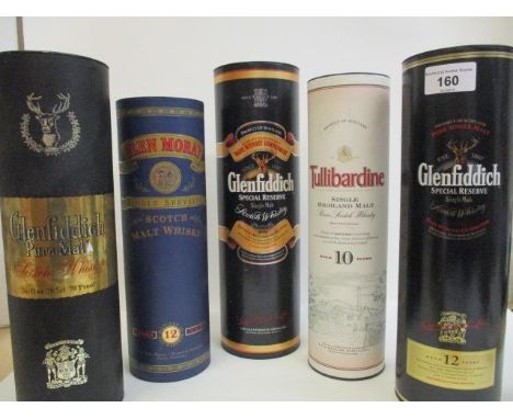 Five mixed bottles of Scotch Whisky to include Glenfiddich, Glen Moray and Tullibardine 