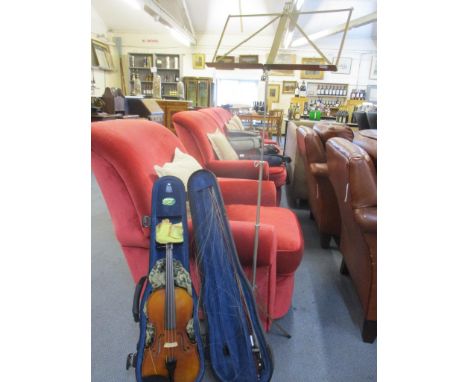 An early 20th century German Sander Dynasty &amp; Co two piece back violin, cased and a metal music stand