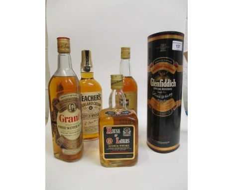 Five bottles of Scotch Whisky to include Grants, Glenfiddich, House of Lords, Teachers, White Horse 