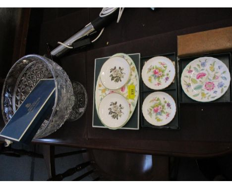 A cut glass bowl on a pedestal foot, Minton Haddon Hall and other boxed ceramics, along with a picnic set, comprising of a co