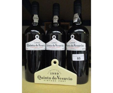 Three bottles of Quinta do Vesuvio 1990 Vintage Port with ceramic plaque 