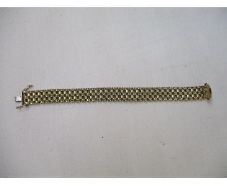 A 9ct yellow gold five bar gate link bracelet with concealed box clasp, 7" long,. 24.4g 