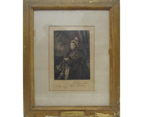 A portrait of Queen Victoria, photogravure by Aman &amp; Sons from a photograph by Hughs &amp; Mullins, bears a signature and