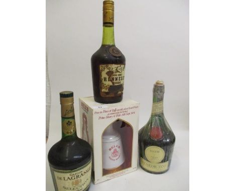 Four mixed bottles to include Bell's Scotch Whisky, Cognac and Benedictine 