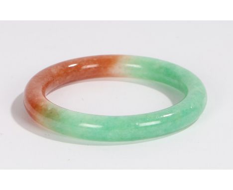 Chinese Jade bangle, with orange to green, 73mm diameterOverall good condition&nbsp;