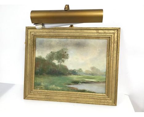 A. McIntosh, Rural Scene with Cattle, oil on canvas, signed bottom left in gilt frame with picture light (29cm x 39cm)