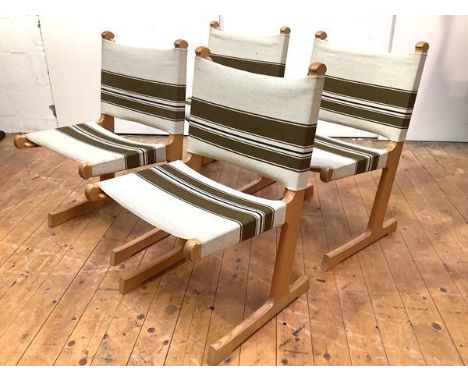 Ditte &amp; Adrian Heath for France &amp; Son a set of four cantilevered light oak chairs, each with striped sling back and s