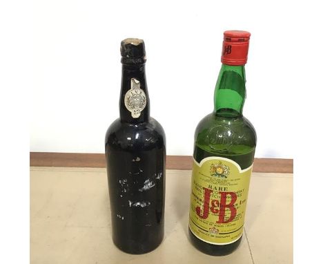 A bottle of J&amp;B Scotch whisky and a bottle of Port, main label missing, label to neck with the intials I.V.P (2)