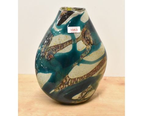 A large Mdina freeform ovoid double swirl or tiger pattern art glass vase, etched mark to base along with numbers 07 90 339 a