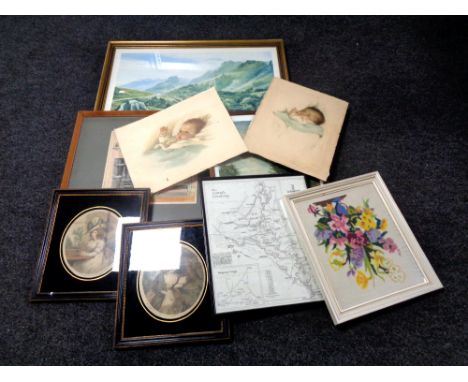A quantity of framed and unframed pictures and prints to include an S. R. Percy print, Borrowdale, Bessie Pease prints, child