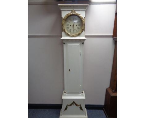 An early 20th century painted cased longcase clock with circular dial 