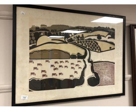 After Graham Clarke : Colour lithograph, Chalk hills, 60 x 44 cm, framed 