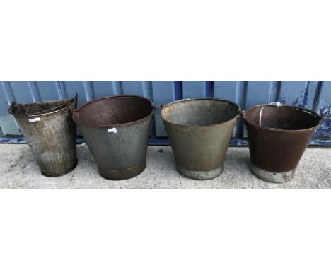 A graduated set of three garden pails in the vintage manner, largest 30 cm high excluding handle, together with a bucket styl