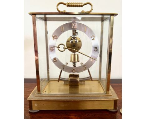CUNDO BRASS CASED MANTLE CLOCK, ELECTRONIQUE, APPROX 20 x 19cm

 