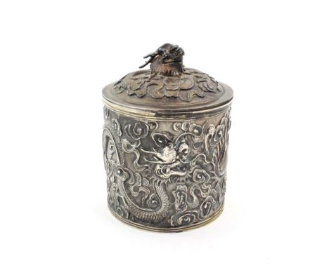 A Chinese Export Silver Canister, maker's mark SS, possibly for Sun Shing, Hong Kong, late 19th century, with further Chinese