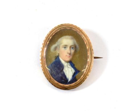 English School (early 19th century): A Miniature Bust Portrait of John Collins Tabor, wearing a white cravat and blue coat, o