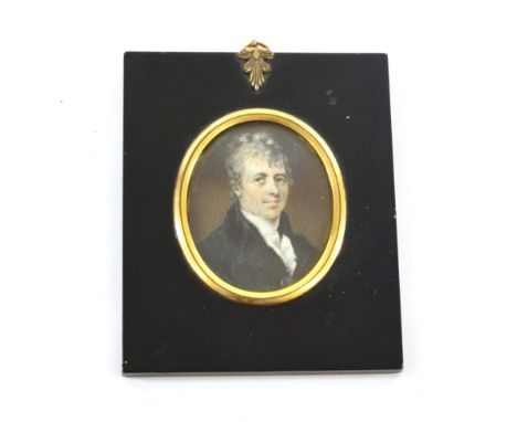 English School (circa 1800): A Miniature Bust Portrait of George Dyer, wearing a white stock and black jacket, inscribed vers