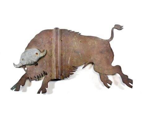 A Copper and Lead Weather Vane, in the form of a Bison, 58cm long