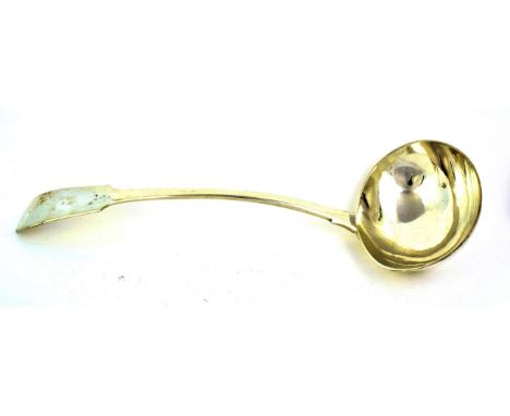 A George IV Irish Silver Soup-Ladle, by William Cummins, Dublin, 1826, Fiddle pattern, with rat tail, 34cm long, 9ozFully mar
