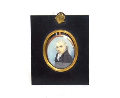 English School (early 19th century): A Miniature Bust Portrait of a Gentleman, wearing a white cravat and black coat, on ivor