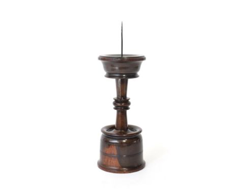 A Lignum Vitae Pricket Candlestick, in 17th century style, with turned bowl, knopped stem and turned base, 32.5cm high
