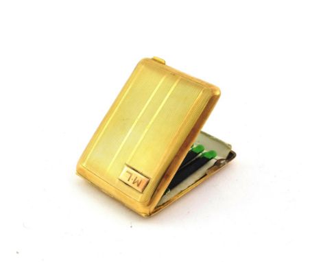A George V Gold Match-Box Case, by Adie Brothers, Birmingham, 1929, 9ct, oblong, the base and hinged cover each with engine-t