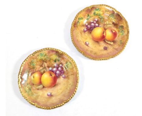 A Pair of Royal Worcester Porcelain Side Plates, painted by P English, 2nd half 20th century, painted with a still life of fr