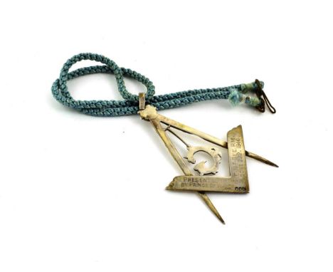 An Irish Masonic Past Master's Jewel, maker's mark GAG incuse, Dublin, 1946, formed as a square and compass centring the init