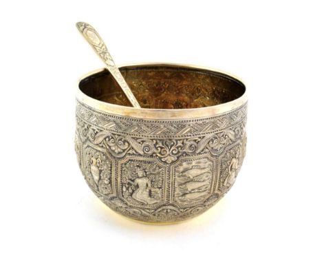A Victorian Parcel-Gilt Silver Bowl and Spoon, Glasgow, 1873, The Bowl by Edward and Sons, The Spoon With Differing Indistinc