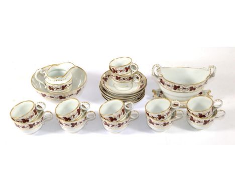 A Barr Worcester Porcelain Tea and Coffee Service, circa 1800, painted in brown and gilt with meandering vine tendrils, compr