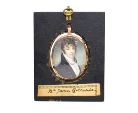 English School (early 19th century): A Miniature Bust Portrait of a Gentleman, wearing a white stock and black coat, on ivory