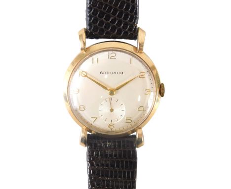A mid 20thC gentleman's manual Garrard wristwatch, the 4cm diameter case with Arabic dial and baton subsidiary second hand an