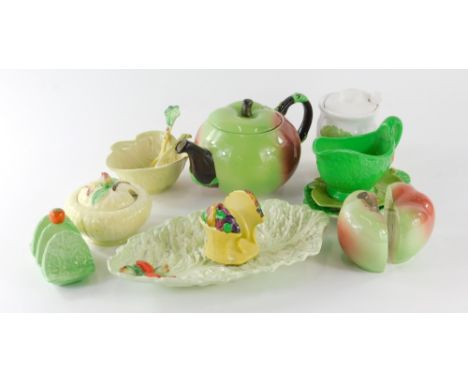 Various Carltonware, leaf dishes, apple shaped teapot, 13cm high, gravy boat, serving spoons, etc. (a quantity) 