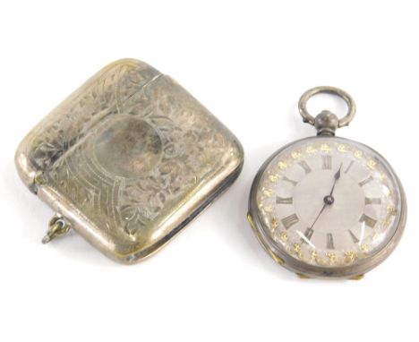 An early 20thC silver plated vesta case, of large proportion, with match strike base and ring hanger to the side, 5cm high, a