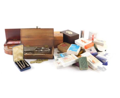 Various playing cards, card related items, etc., card cases to include box set with card suits, 11cm wide, boxed playing card
