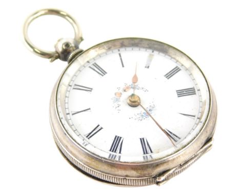 An early 20thC continental ladies fob watch, of circular form with 4cm diameter Roman numeric dial in engine turned case, wit