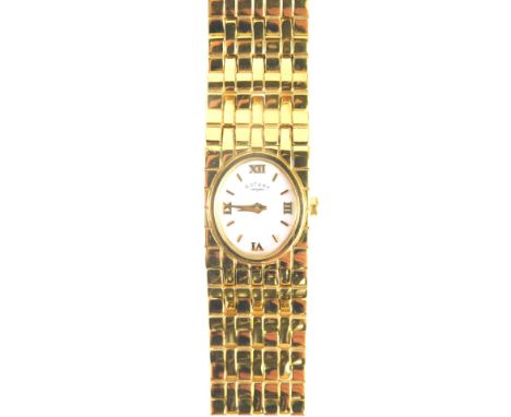A ladies Rotary wristwatch, with 1cm oval dial and baton numerals and pointers, with a textured bracelet. (in associated box)