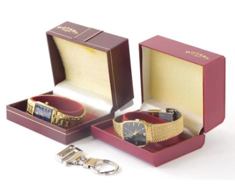 A Rotary gentleman's quartz wristwatch, the rectangular black dial with baton numerals and pointers with textured bracelet, a