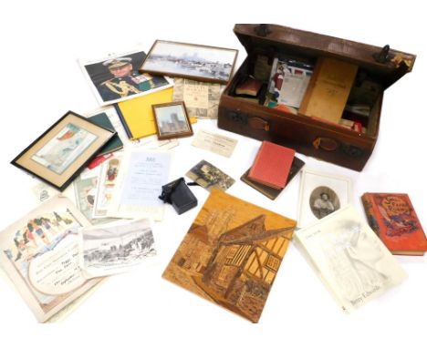 A suitcase containing various books, ephemera, Abell and Chambers (EL and JD), the story of Lincoln, Up The Imps sash, Wild b